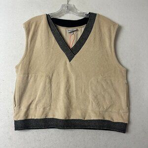 The Greii sweater vest‎ sz S beige tan black v neck terrycloth tennisprep NEW